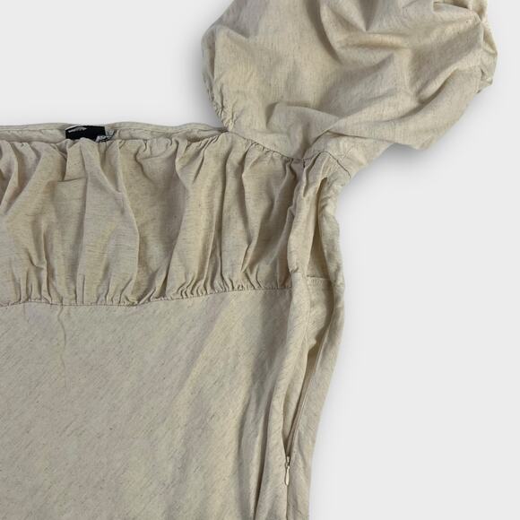 ASOS Square Neck Cotton Hemp Puff Sleeve Midi Dress Beige Size US 22 Plus Size - Picture 8 of 8